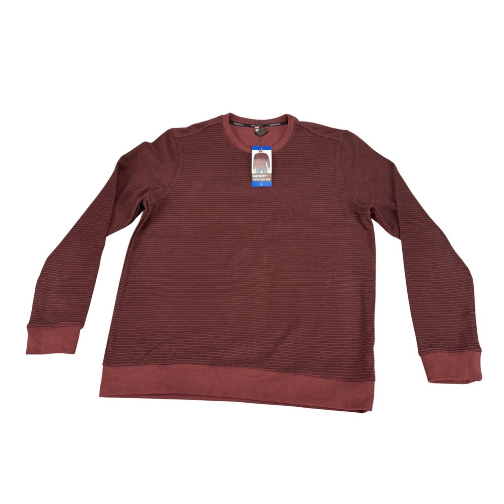 Gerry Mens Stretch Fleece Crew Neck Sweatshirt Red Ribbed Pullover L 1799233